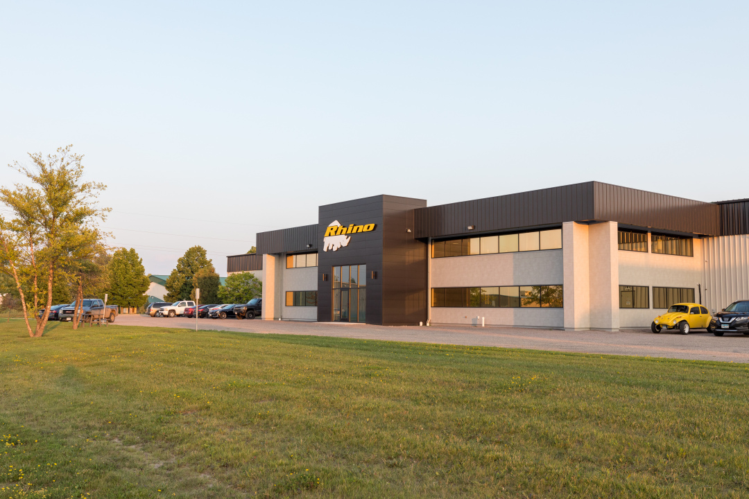 Exterior of manufacturing facility showing office entrance and production space, constructed by Rice Companies