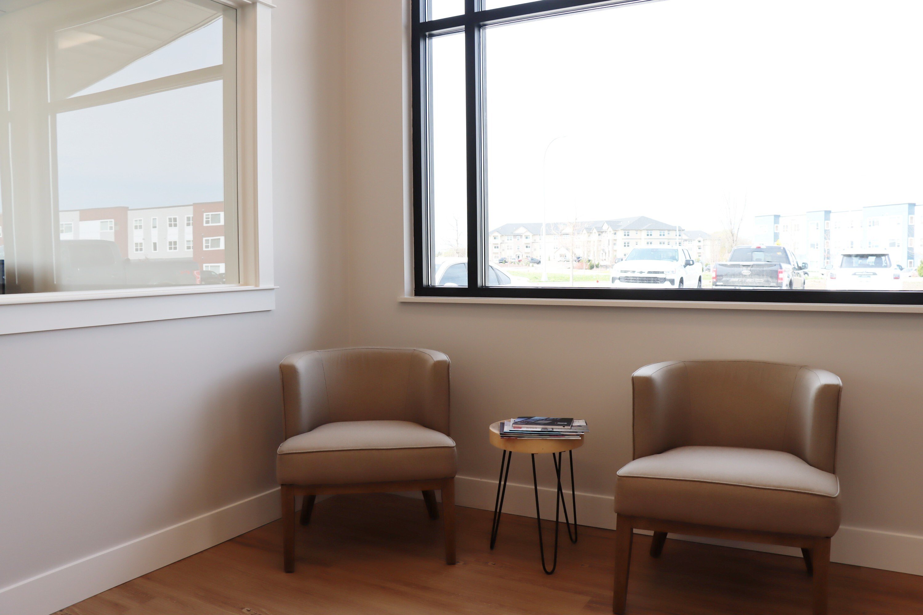 Interior of commercial office building showing client seating area, constructed by Rice Companies